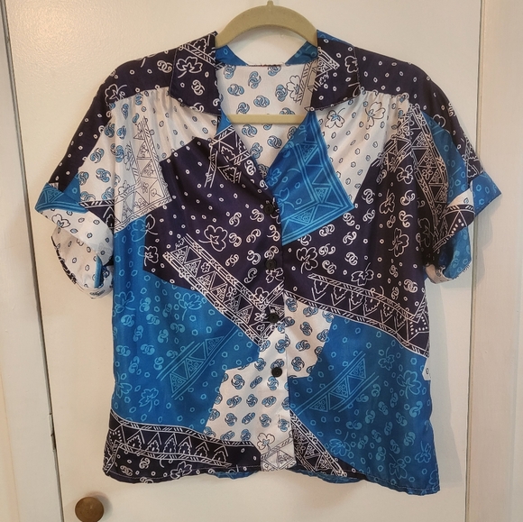Vintage 80's /90's Bandana Print Button Down Blouse - Picture 5 of 8
